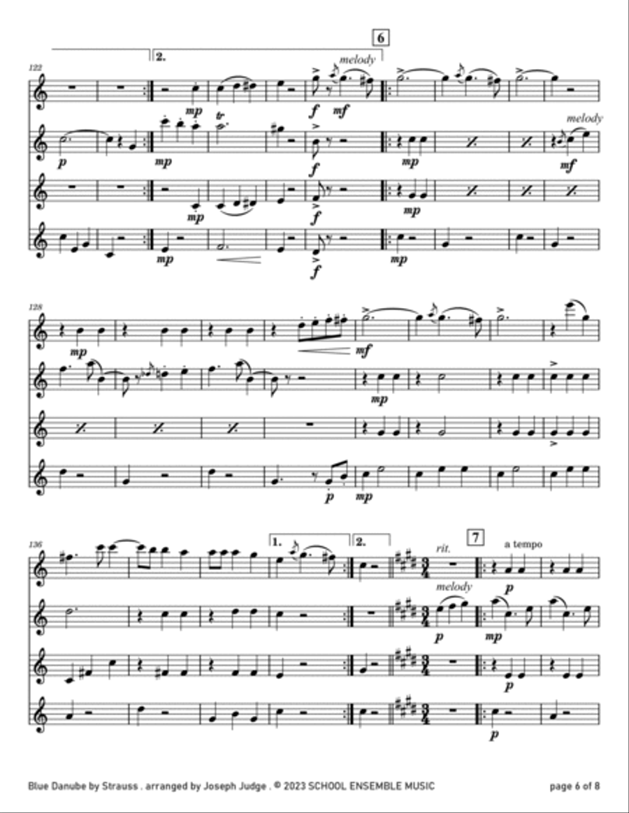 Blue Danube by Strauss for Clarinet Quartet in Schools Clarinet Quartet scores gallery preview page 6