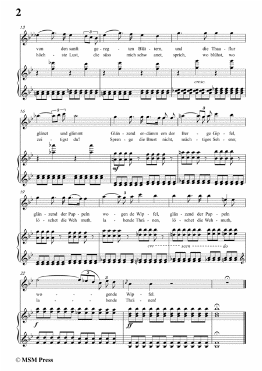 Schubert-Die Mondnacht,in B flat Major,for Voice&Piano Voice scores gallery preview page 4
