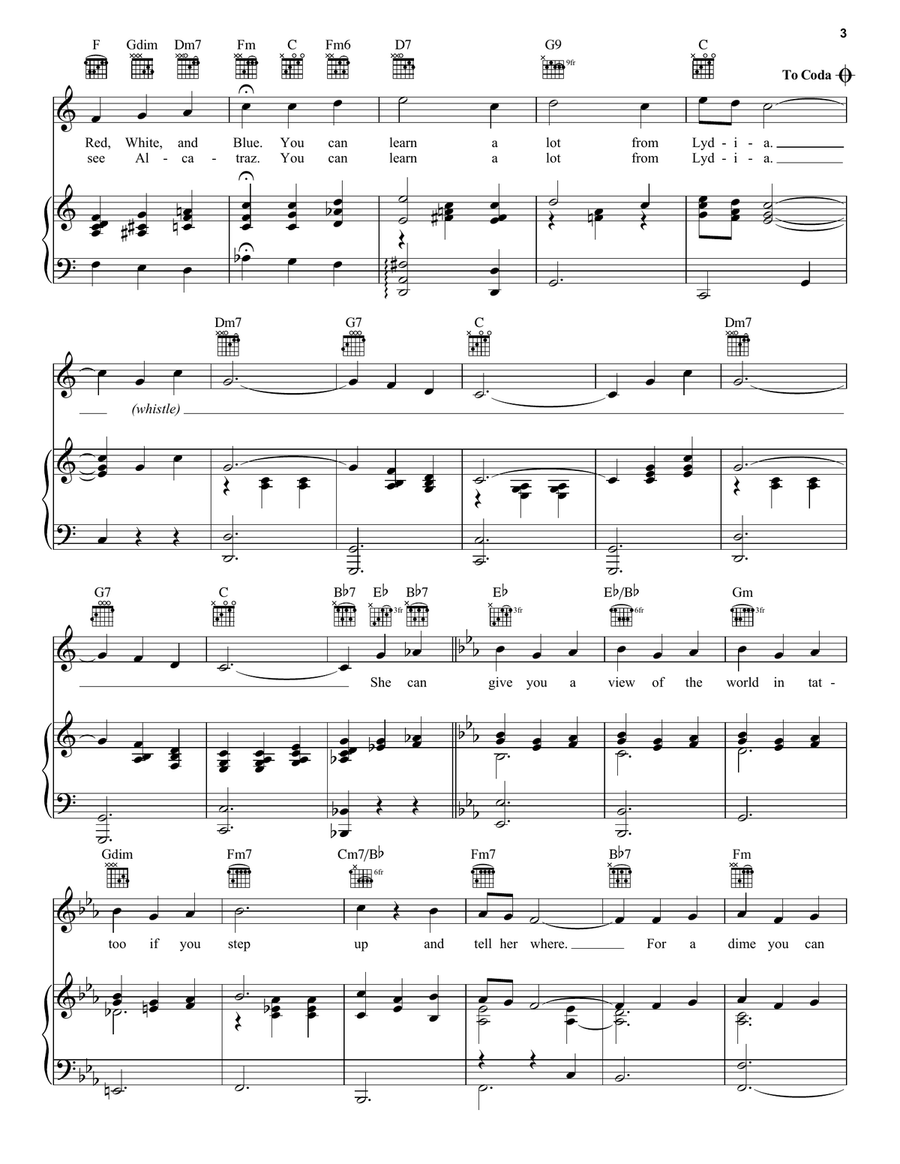 Lydia The Tattooed Lady Piano, Vocal, Guitar scores gallery preview page 3