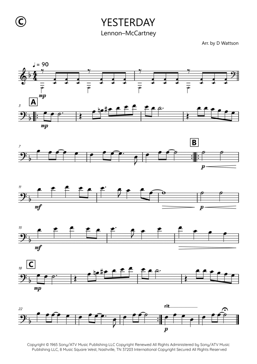 Yesterday Cello Solo scores gallery preview page 1
