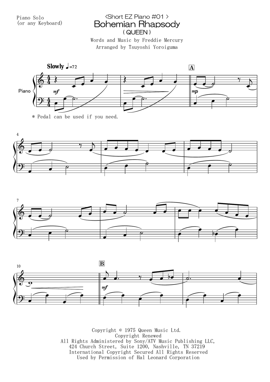 Bohemian Rhapsody Easy Piano scores gallery preview page 1