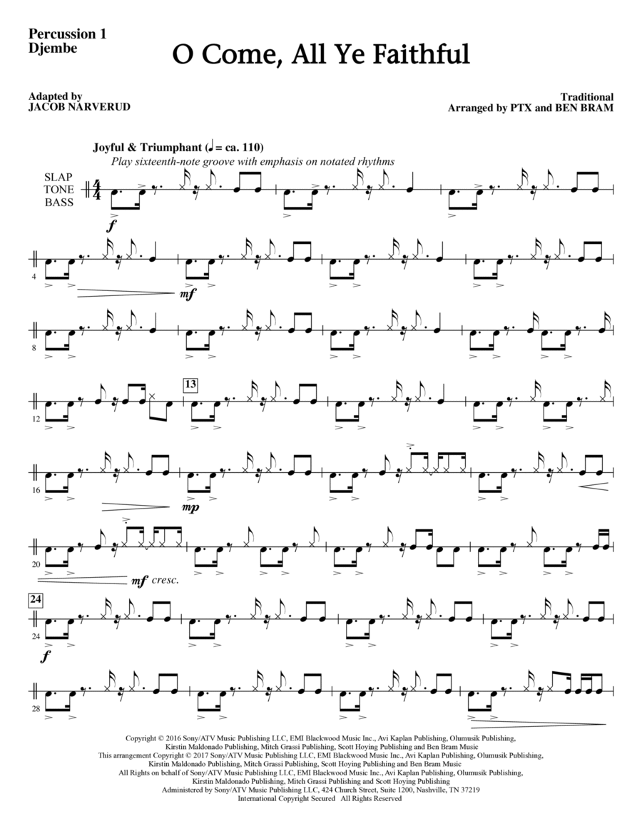 O Come, All Ye Faithful (arr. Jacob Narverud) - Djembe A Cappella scores gallery preview page 1