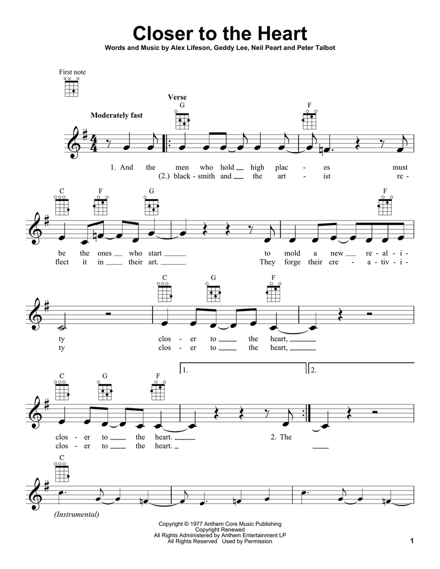 Closer To The Heart Ukulele scores gallery preview page 1