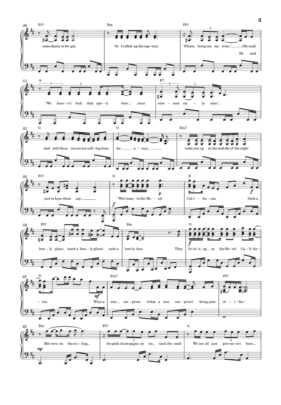 Hotel California Hotel California Easy Piano scores gallery preview page 3