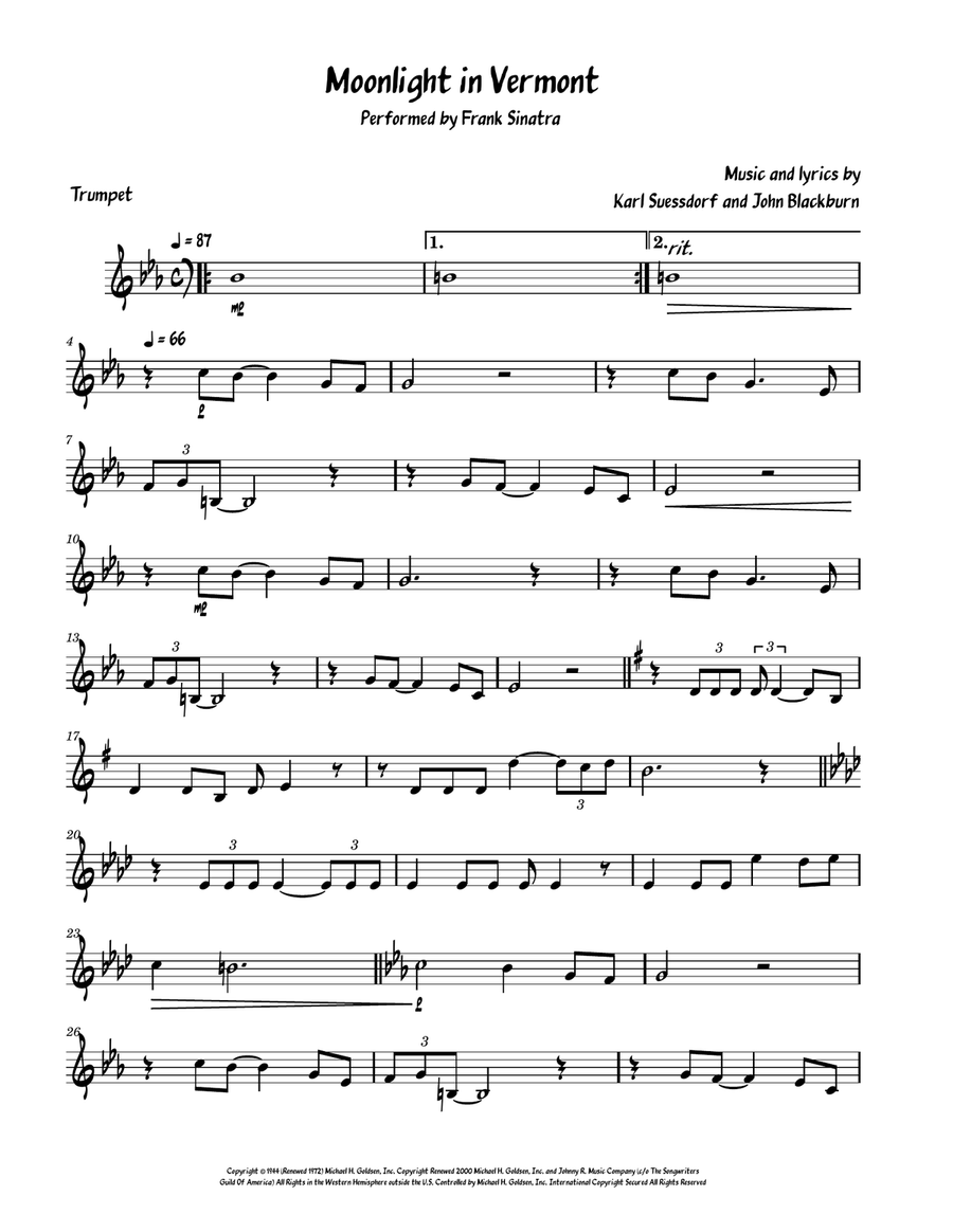 Moonlight In Vermont Moonlight In Vermont B-Flat Trumpet scores gallery preview page 1