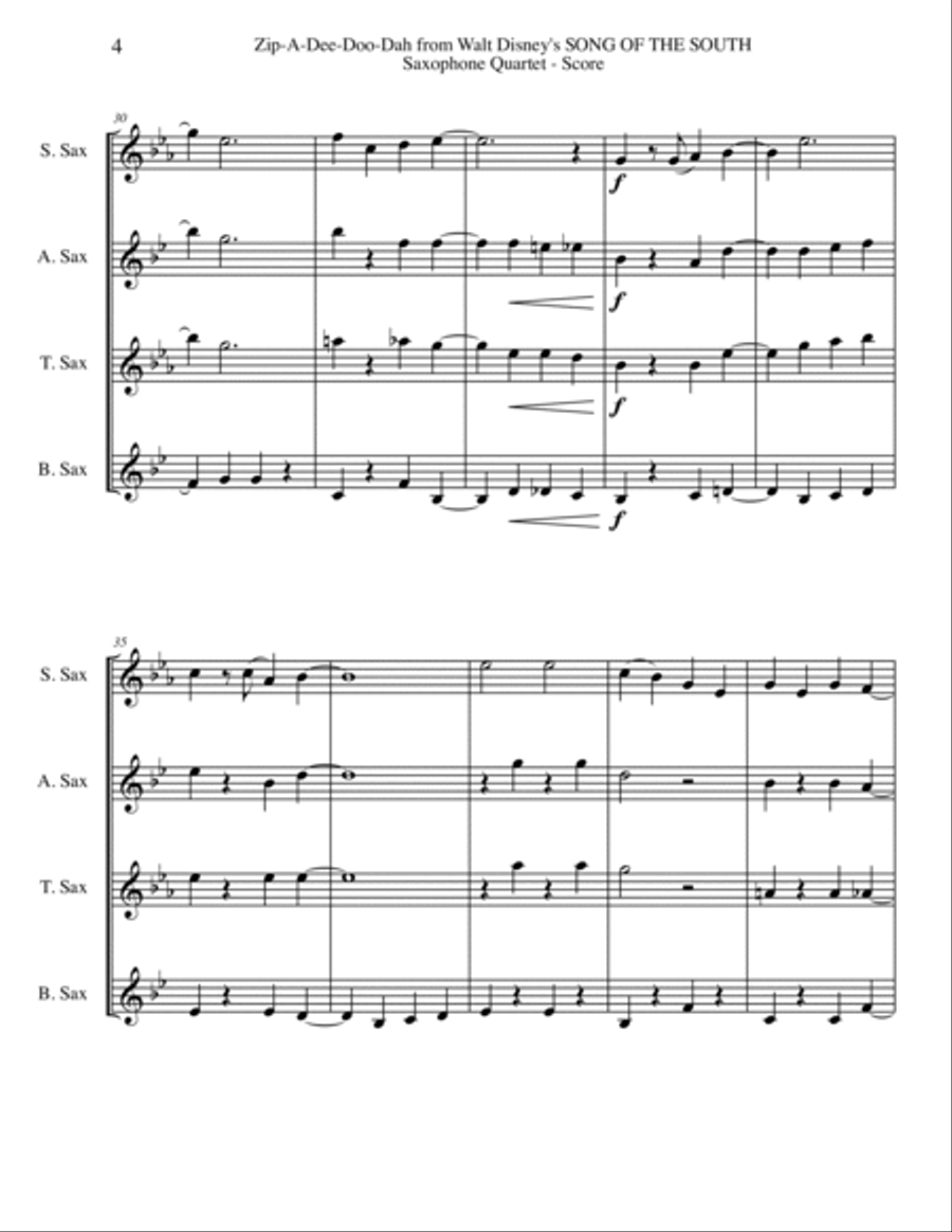 Zip-A-Dee-Doo-Dah Woodwind Quartet scores gallery preview page 4