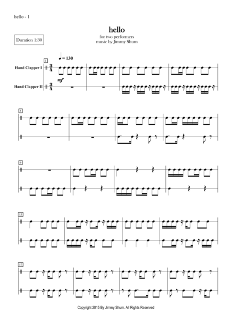 Hello (body percussion duet) Percussion scores gallery preview page 1