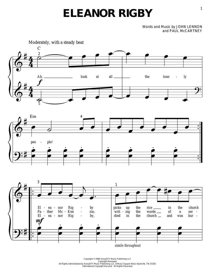 Eleanor Rigby Easy Piano scores gallery preview page 1