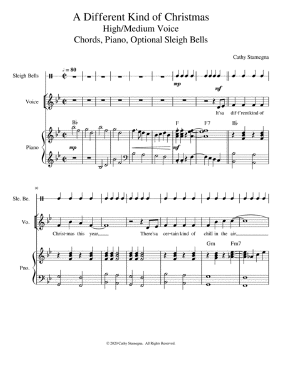 A Different Kind of Christmas - Vocal Solo (High/Medium), Chords, Piano, Optional Sleigh Bells Voice Solo scores gallery preview page 2