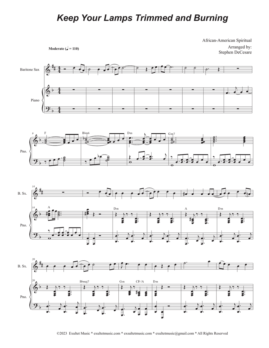 Keep Your Lamps Trimmed And Burning (Baritone Saxophone and Piano) Baritone Saxophone scores gallery preview page 1