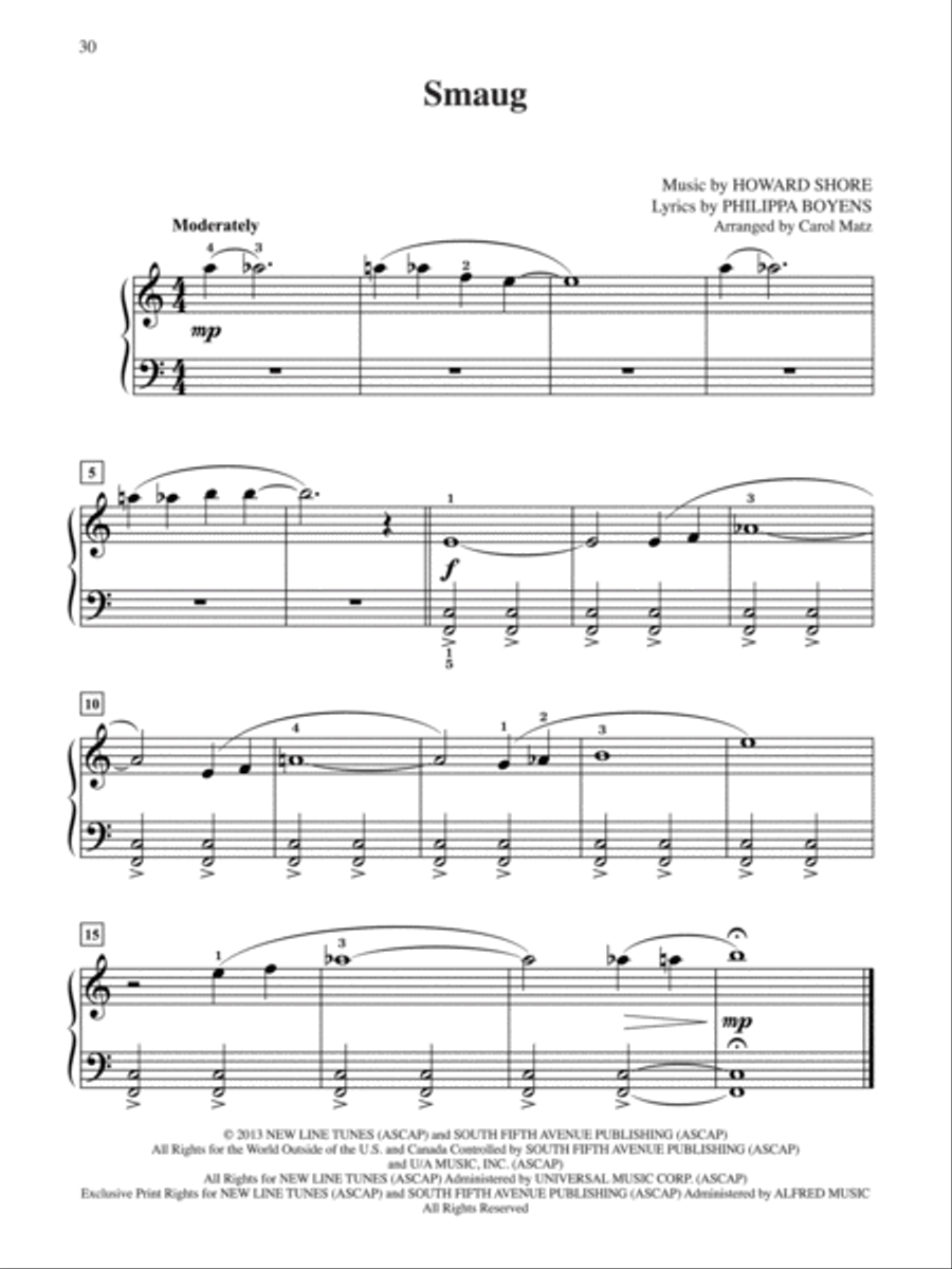 Smaug (from The Hobbit: The Desolation of Smaug) Easy Piano scores gallery preview page 1