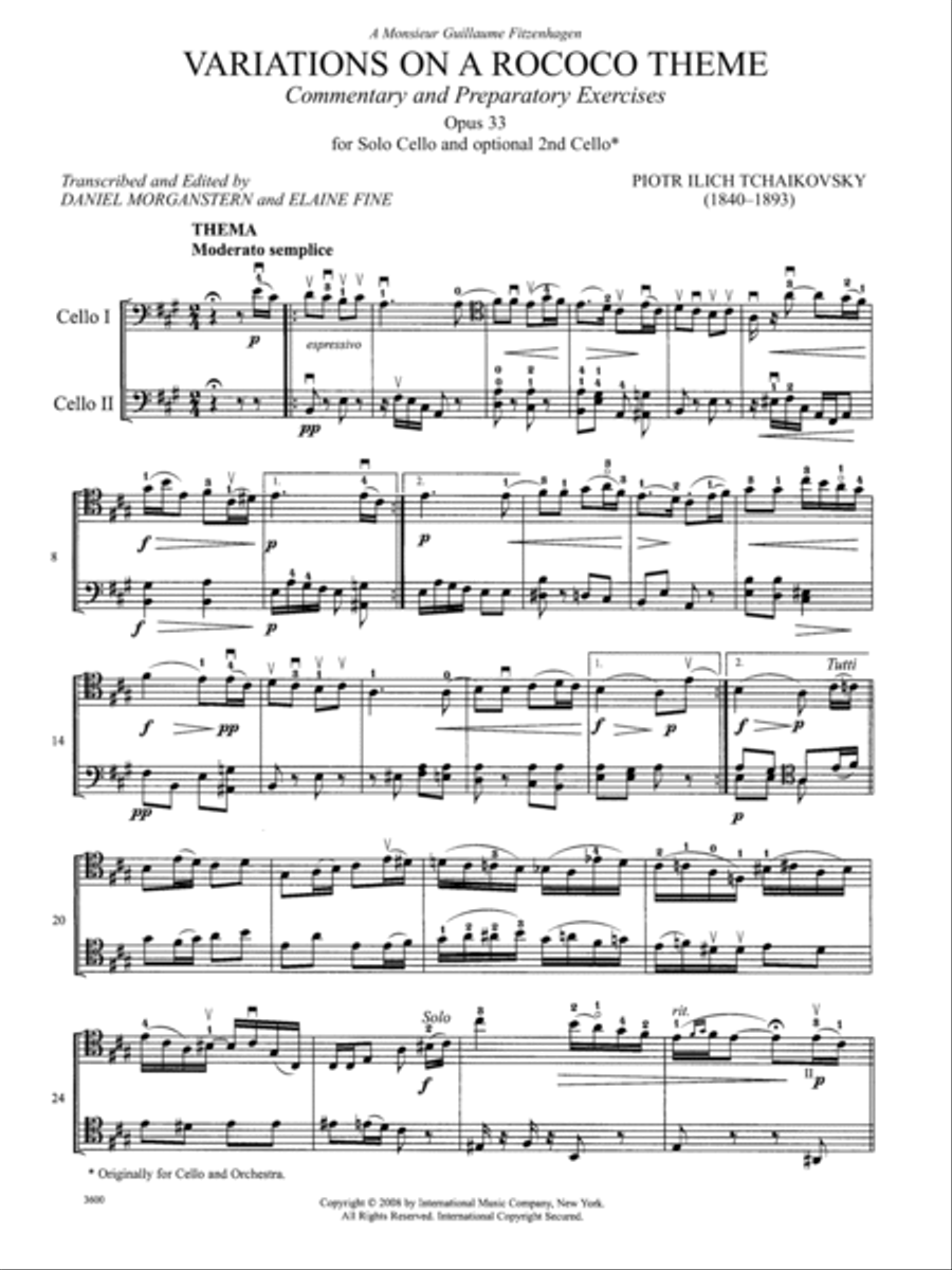 Variations On A Rococo Theme, Opus 33, Commentary And Preparatory Exercises Cello scores gallery preview page 2