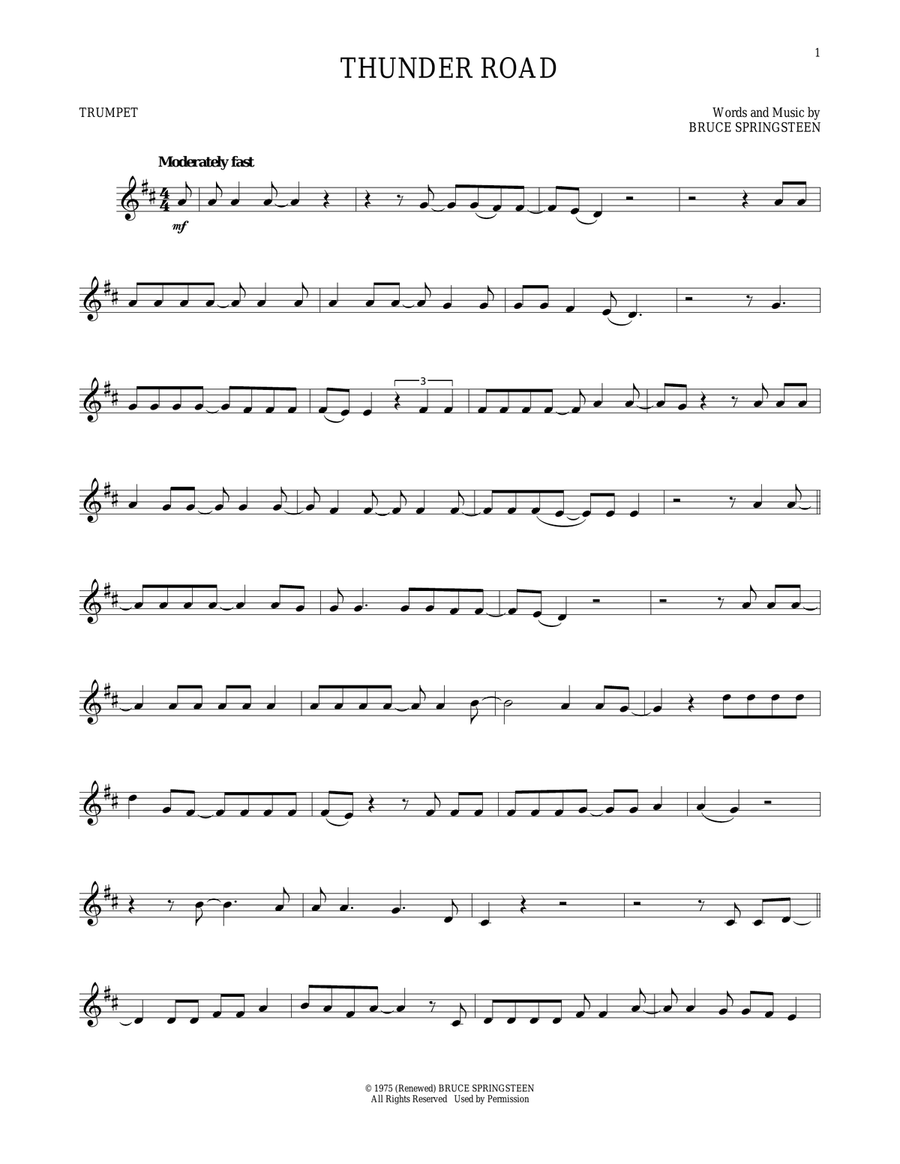 Thunder Road Trumpet Solo scores gallery preview page 1