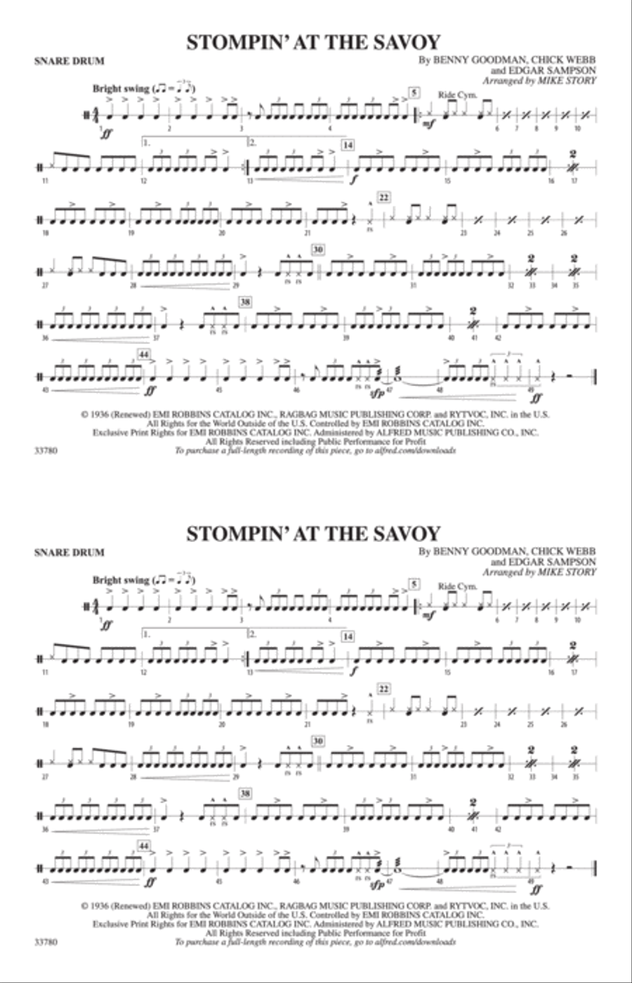 Stompin' at the Savoy: Snare Drum Marching Band scores gallery preview page 1