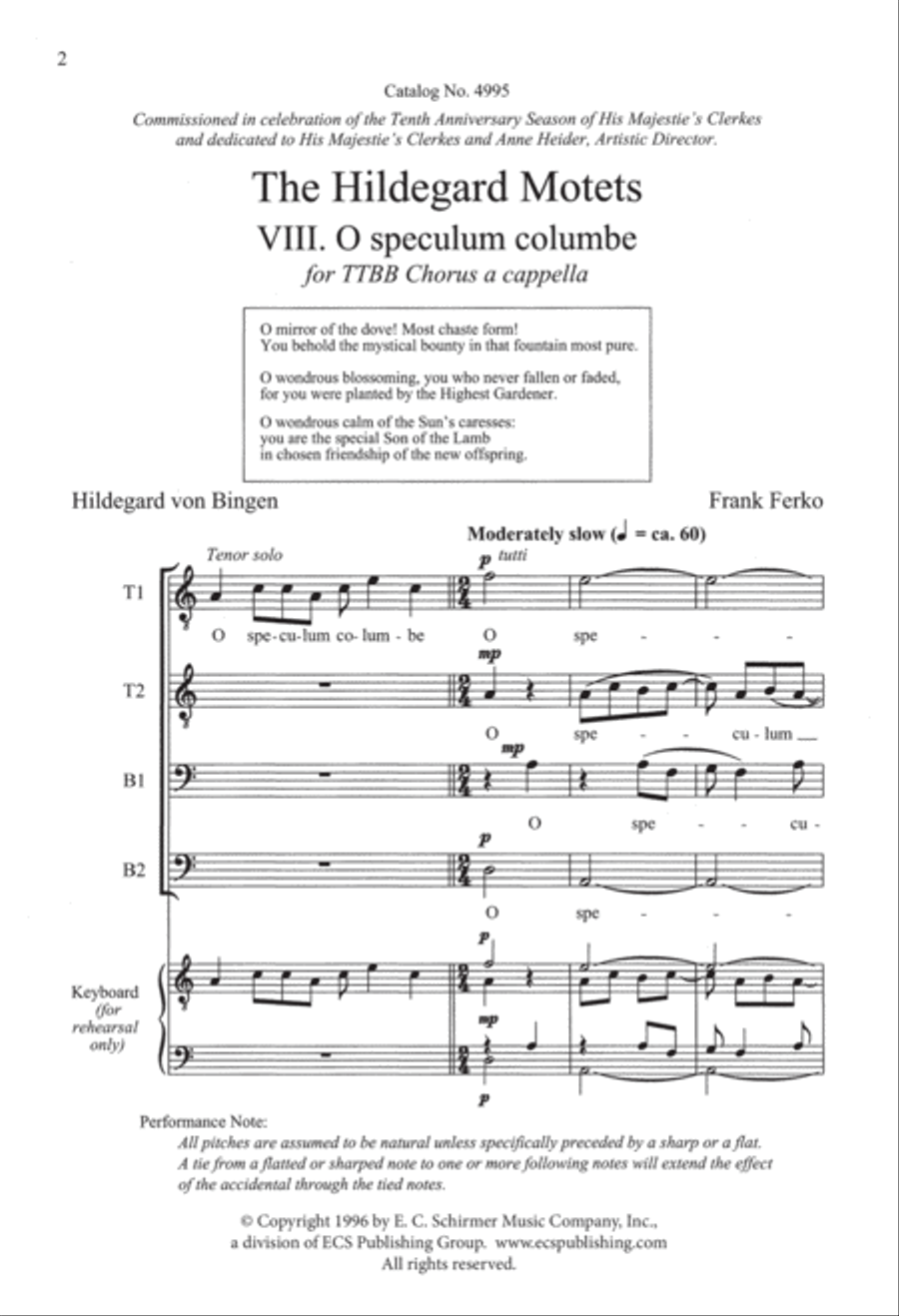 The Hildegard Motets: 8. O speculum columbe TTBB scores gallery preview page 2