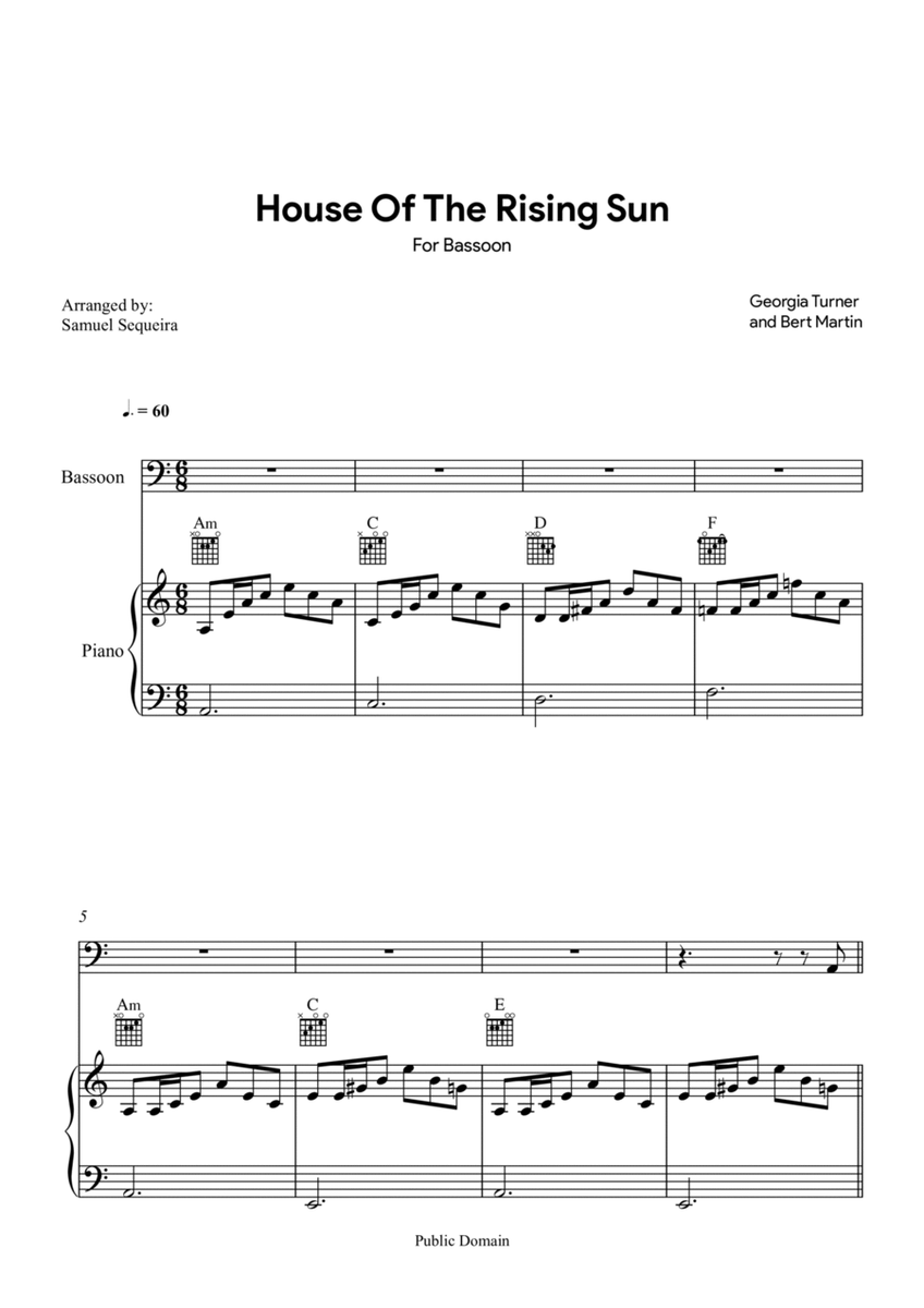 House of the Rising Sun - for Bassoon - with play along image number null