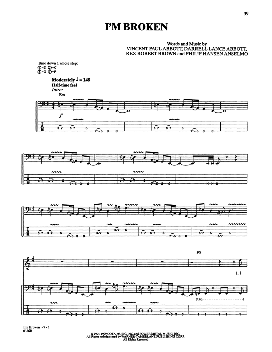 I'm Broken Bass Guitar Tablature scores gallery preview page 1