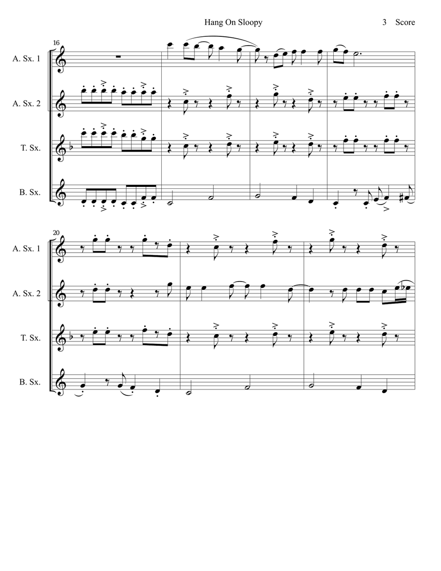 Hang On Sloopy Hang On Sloopy Saxophone Quartet scores gallery preview page 4