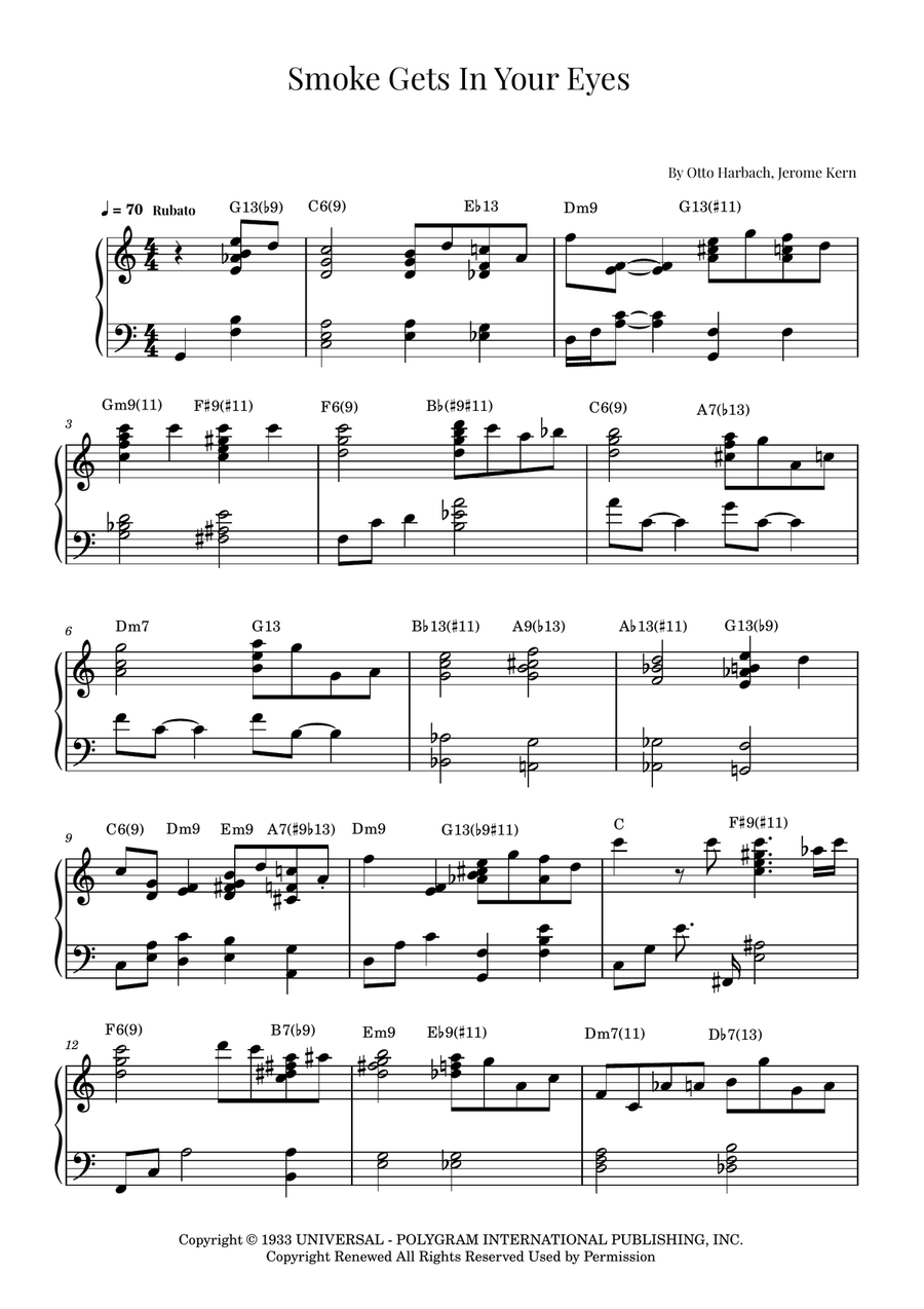 Smoke Gets In Your Eyes Piano Solo scores gallery preview page 1