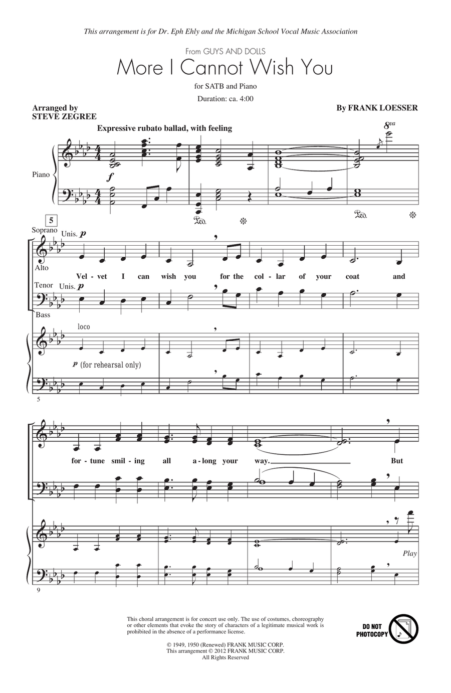 More I Cannot Wish You by Frank Loesser 4-Part - Digital Sheet Music