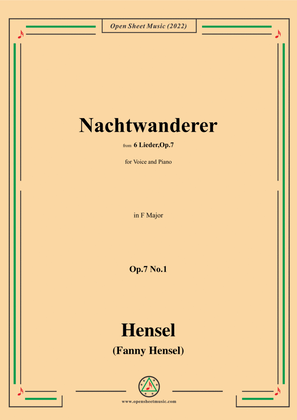 Book cover for Fanny Hensel-Nachtwanderer,Op.7 No.1,from '6 Lieder,Op.7',in F Major,for Voice and Piano
