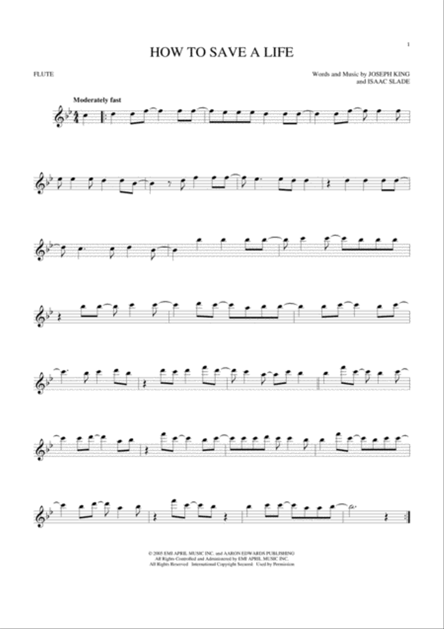 How To Save A Life Flute Solo scores gallery preview page 1
