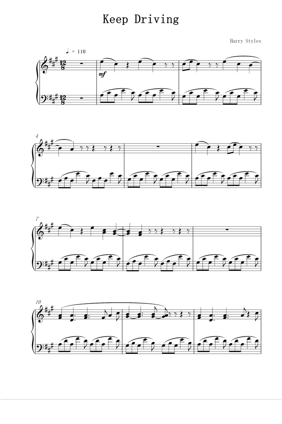 Keep Driving Keep Driving Piano Solo scores gallery preview page 1