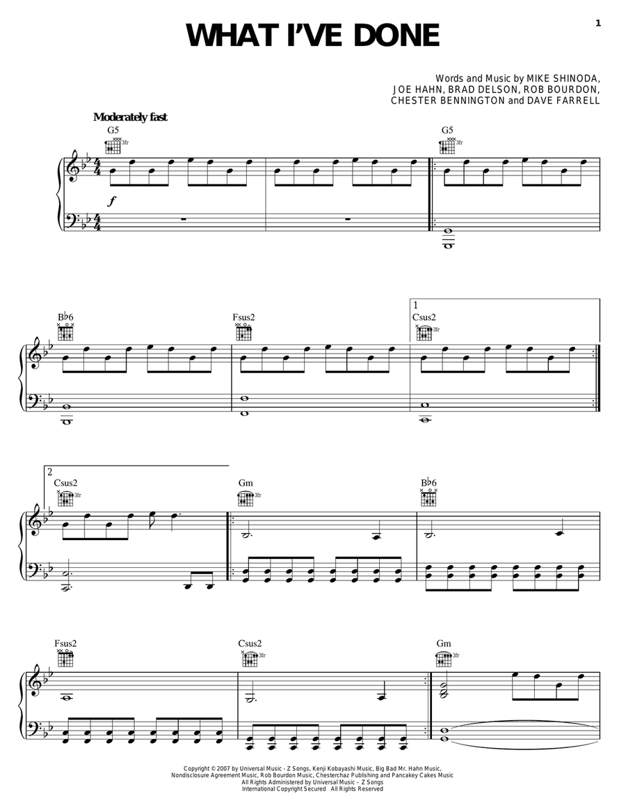 What I've Done Piano, Vocal, Guitar scores gallery preview page 1
