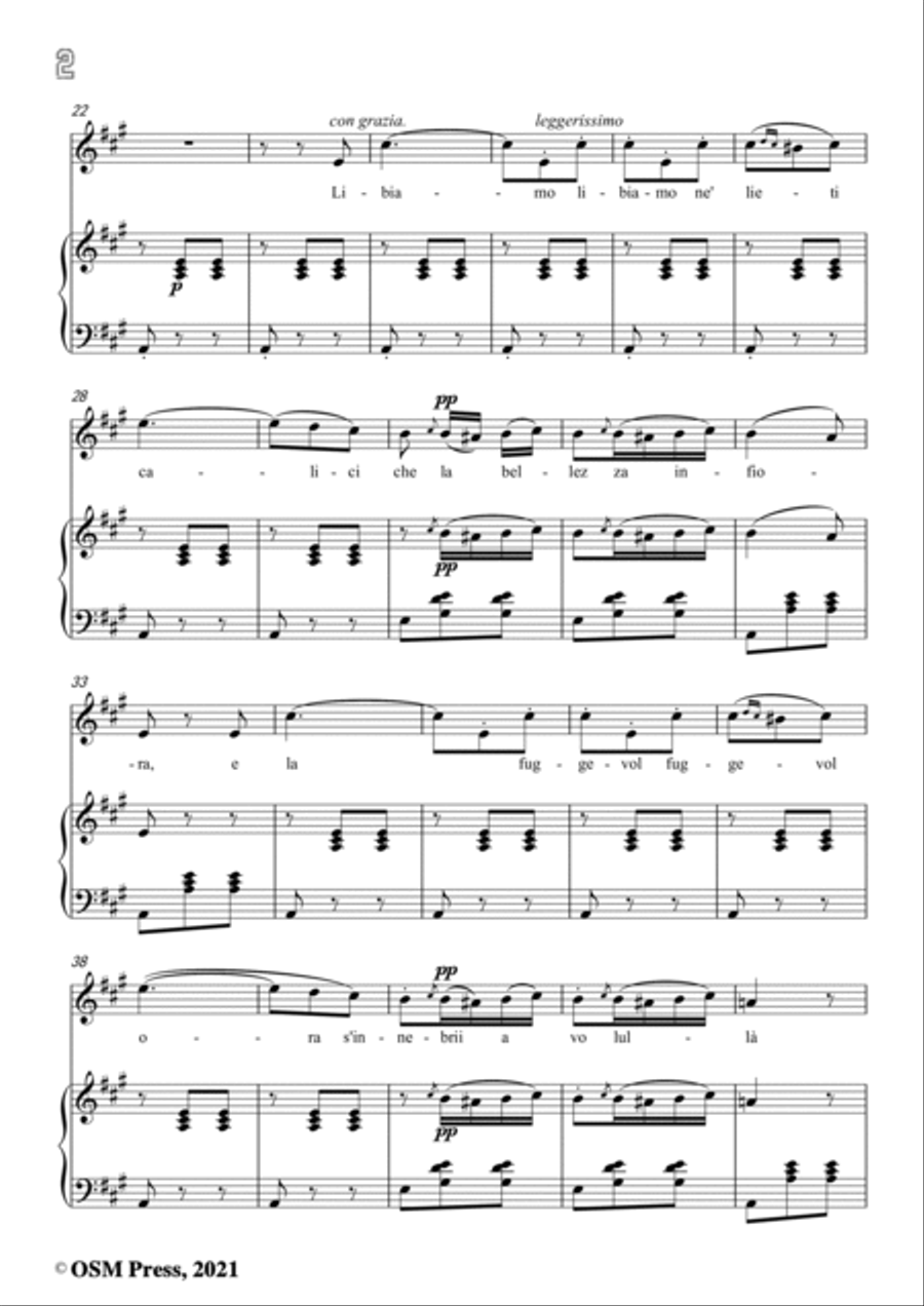 Verdi-Libiamo ne' lieti calici(Drinking Song),in A Major,Act 1 No.3,from La Traviata,for Voice and P Voice scores gallery preview page 4