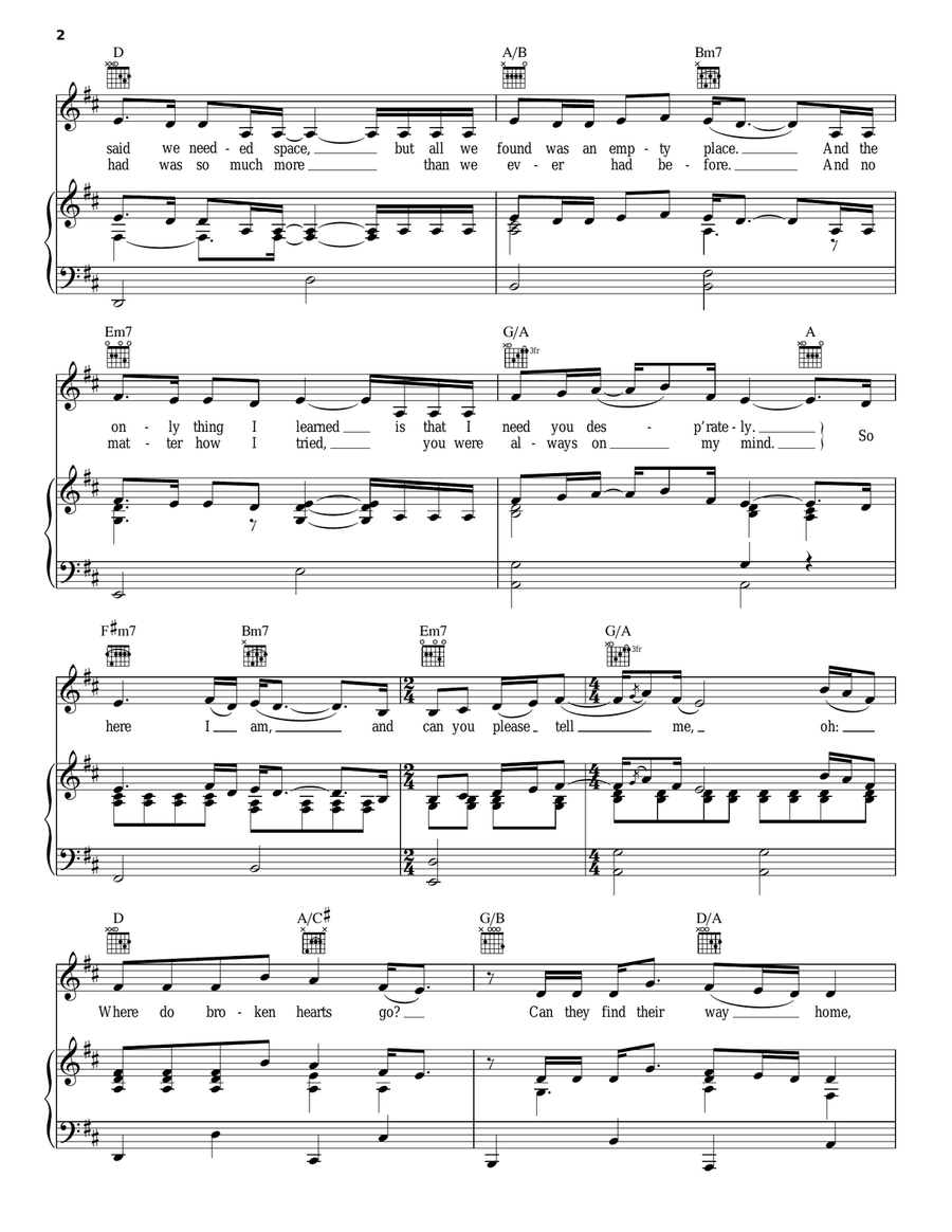 Where Do Broken Hearts Go Piano, Vocal, Guitar scores gallery preview page 2