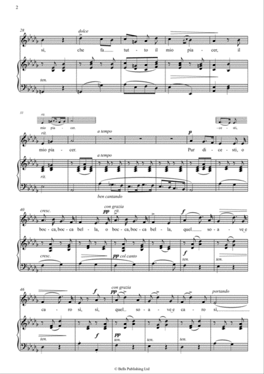 Pur dicesti, o bocca bella (D-flat Major) Voice Solo scores gallery preview page 2