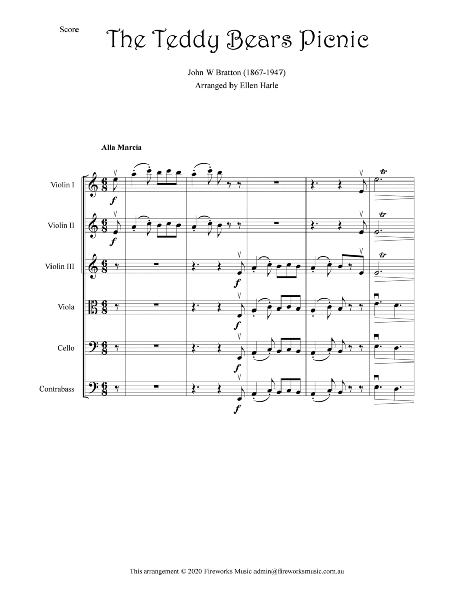 The Teddy Bears Picnic - String Quartet, String Quintet, String Ensemble or Orchestra String Quartet scores gallery preview page 1