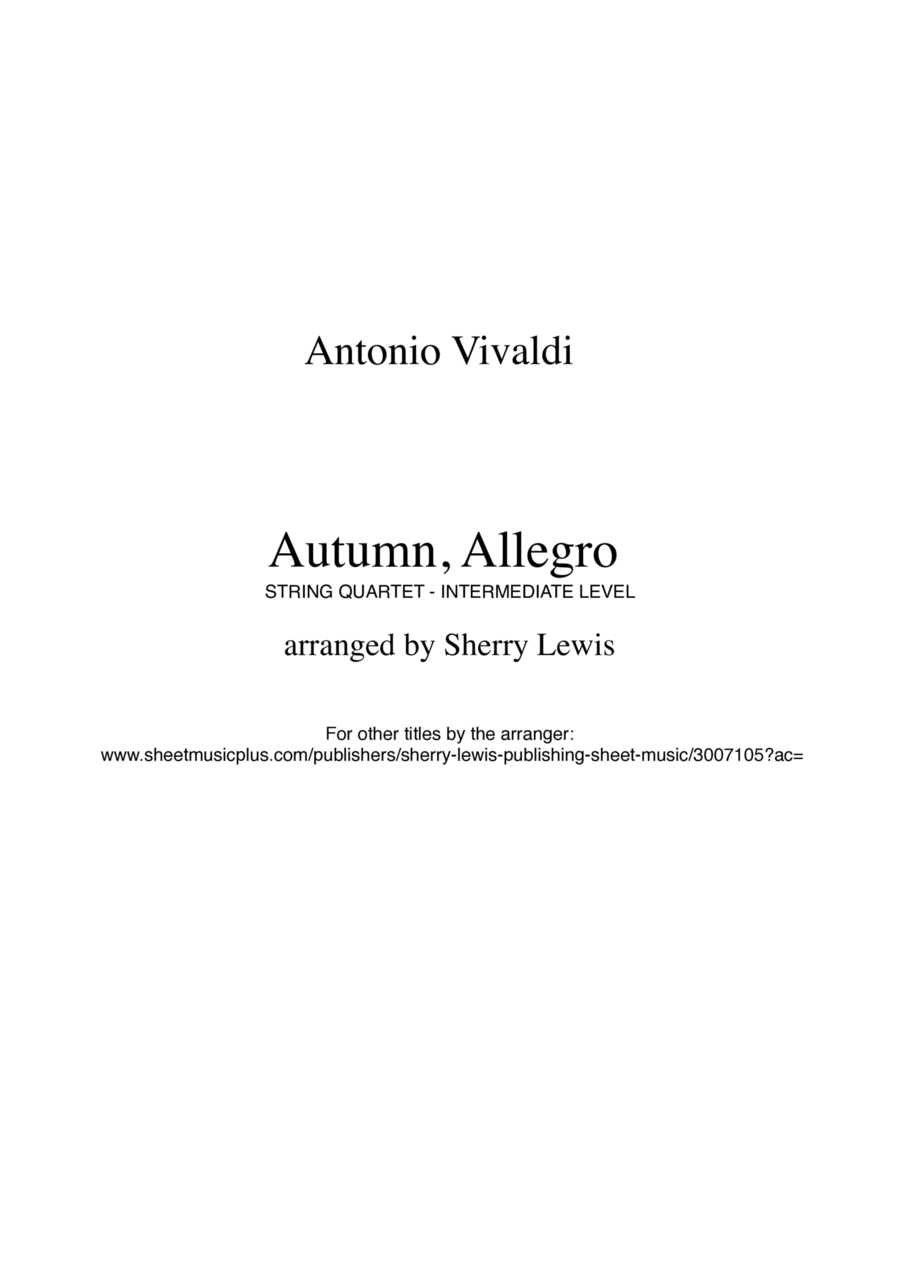 AUTUMN, Allegro by Vivaldi String Quartet, Intermediate Level for 2 violins, viola and cello String Quartet scores gallery preview page 1