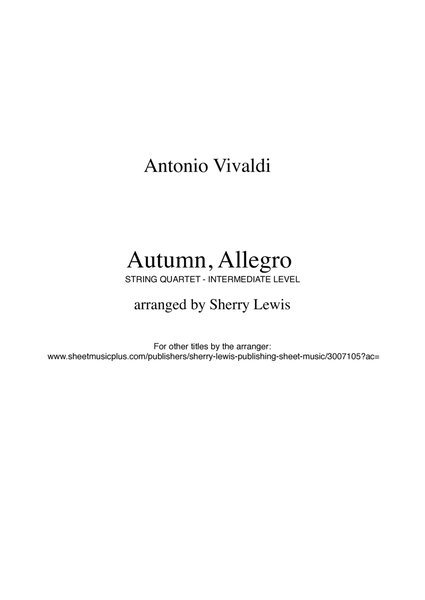 AUTUMN, Allegro by Vivaldi String Quartet, Intermediate Level for 2 violins, viola and cello image number null