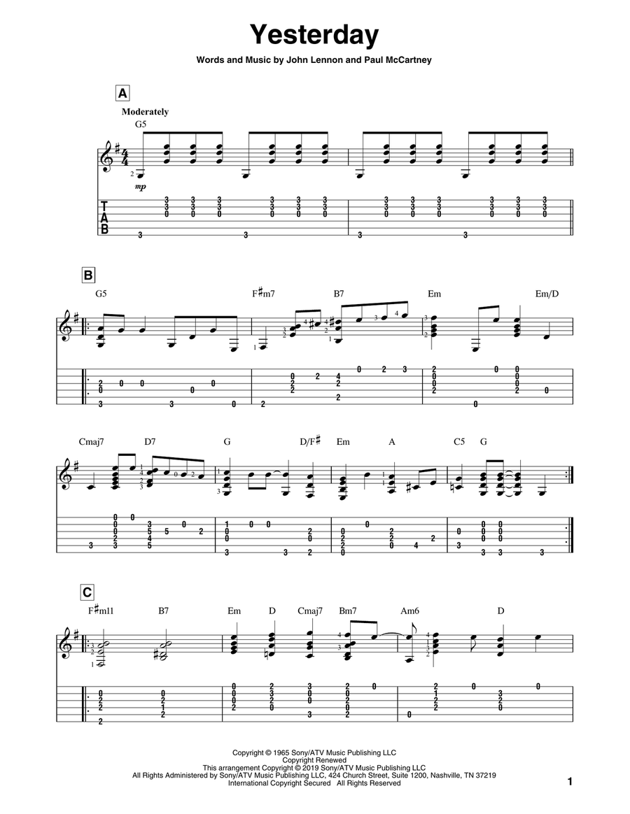 Yesterday Acoustic Guitar scores gallery preview page 1