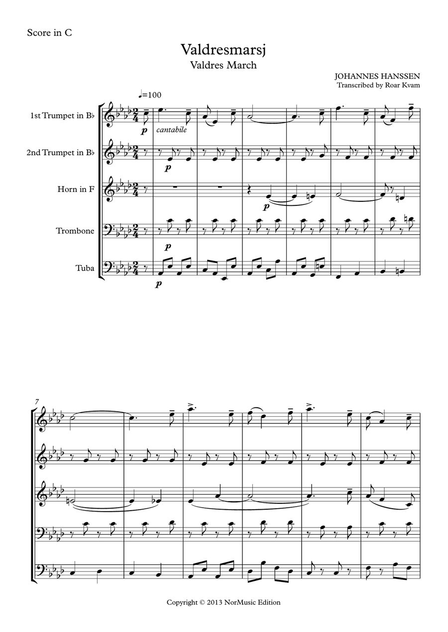 Valdresmarsjen / The Valdres March Brass Ensemble scores gallery preview page 1