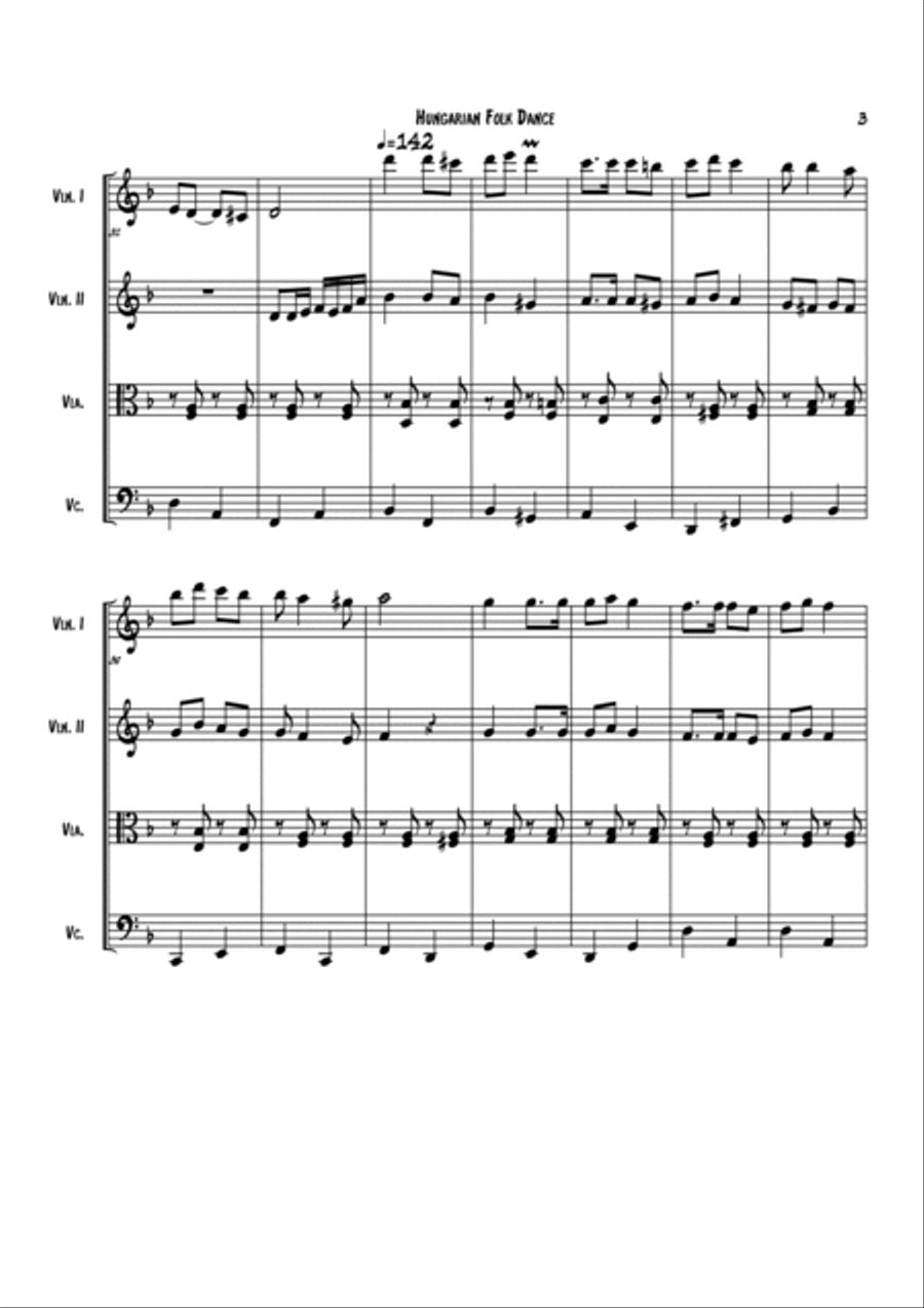 Hungarian Folk Song String Quartet scores gallery preview page 3