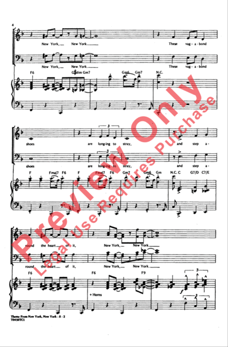New York, New York, Theme from 4-Part scores gallery preview page 4