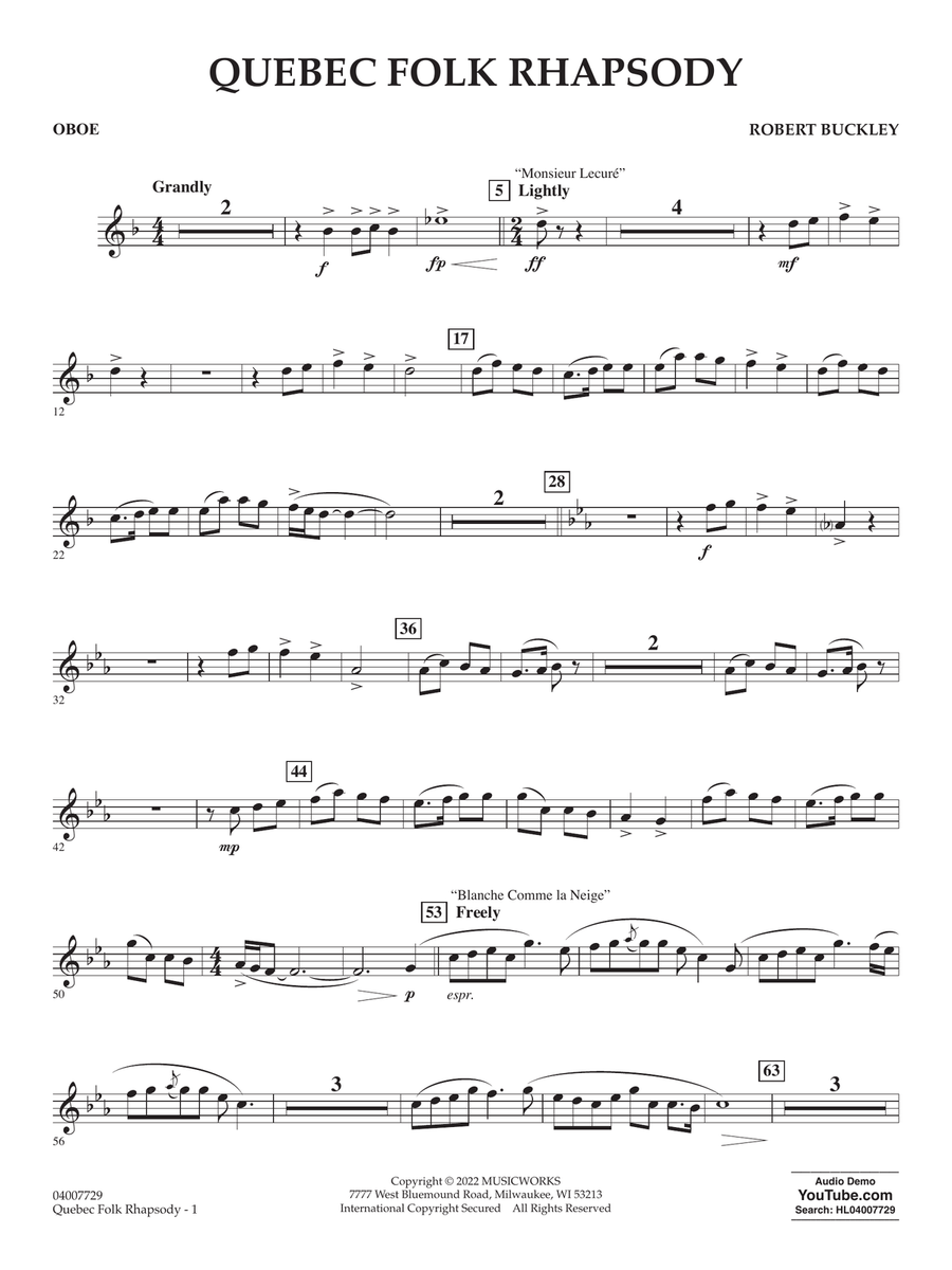 Quebec Folk Rhapsody - Oboe