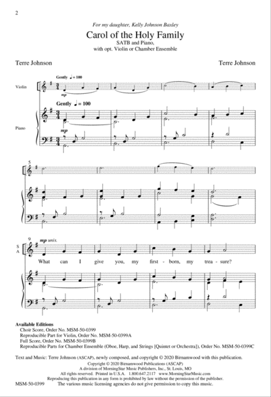 Carol of the Holy Family 4-Part scores gallery preview page 1
