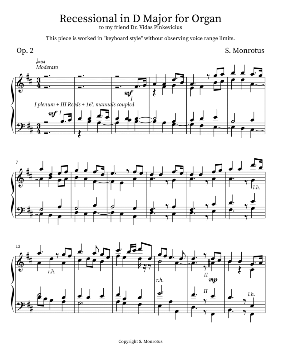Recessional in D Major for Organ Organ Solo scores gallery preview page 1