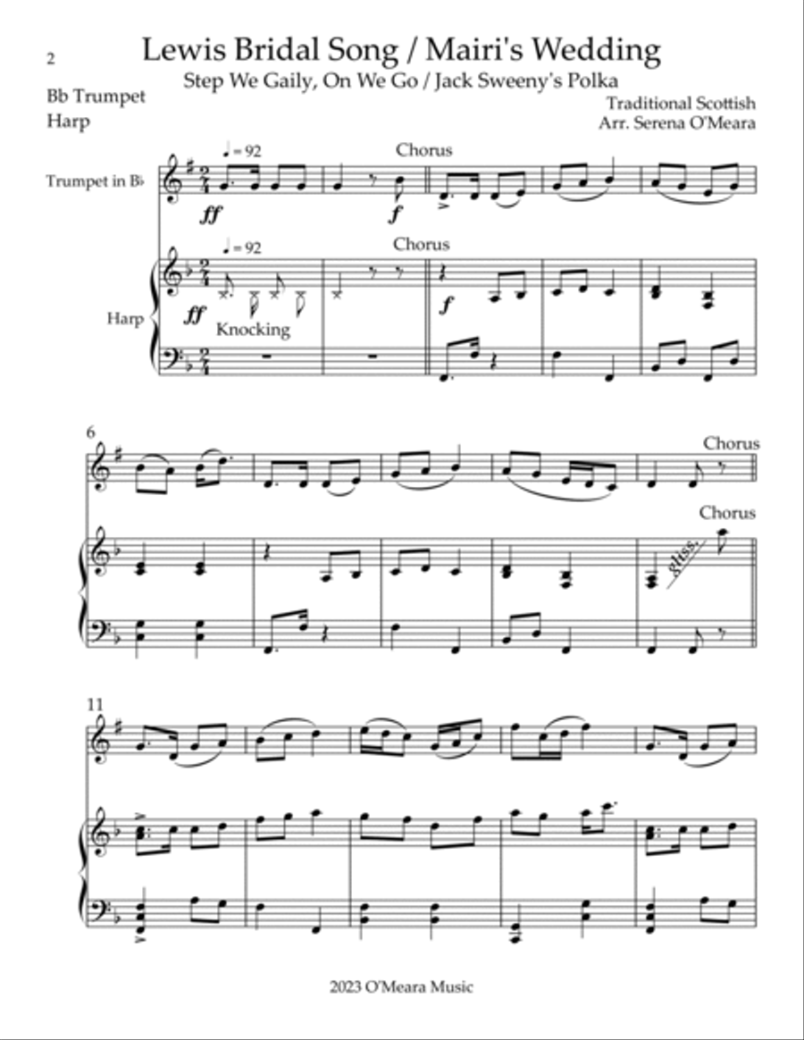 Lewis Bridal Song/Mairi’s Wedding, Duet for Bb Trumpet & Harp