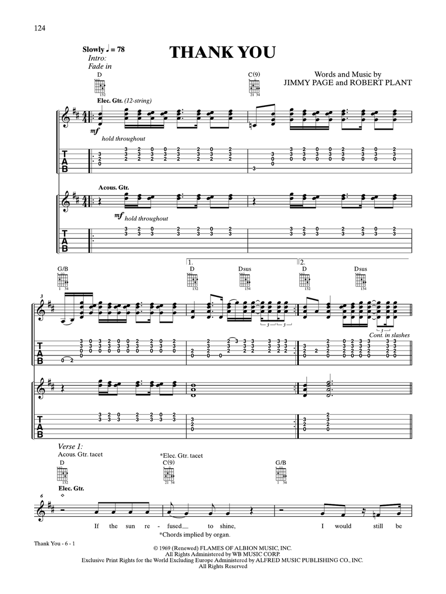 Thank You by Led Zeppelin Acoustic Guitar - Digital Sheet Music