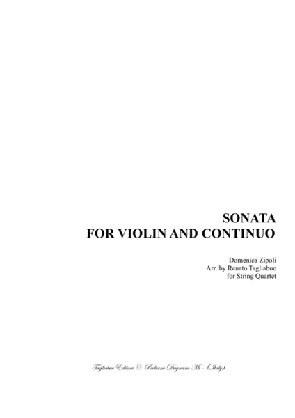 SONATA FOR VIOLIN AND CONTINUO - D. Zipoli - Arr. for String Quartet image number null