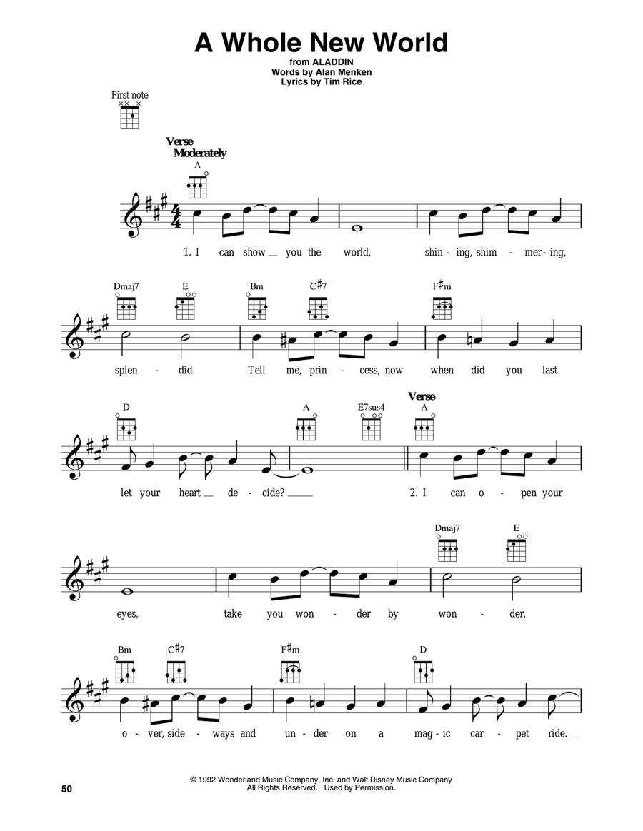 A Whole New World (from Aladdin) Baritone Ukulele scores gallery preview page 1