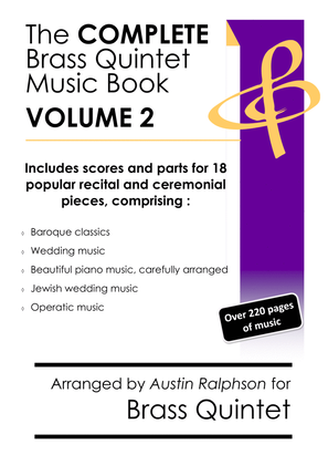 Book cover for COMPLETE Brass Quintet Music Book Volume 2 - pack of 18 essential pieces: wedding, baroque, operatic