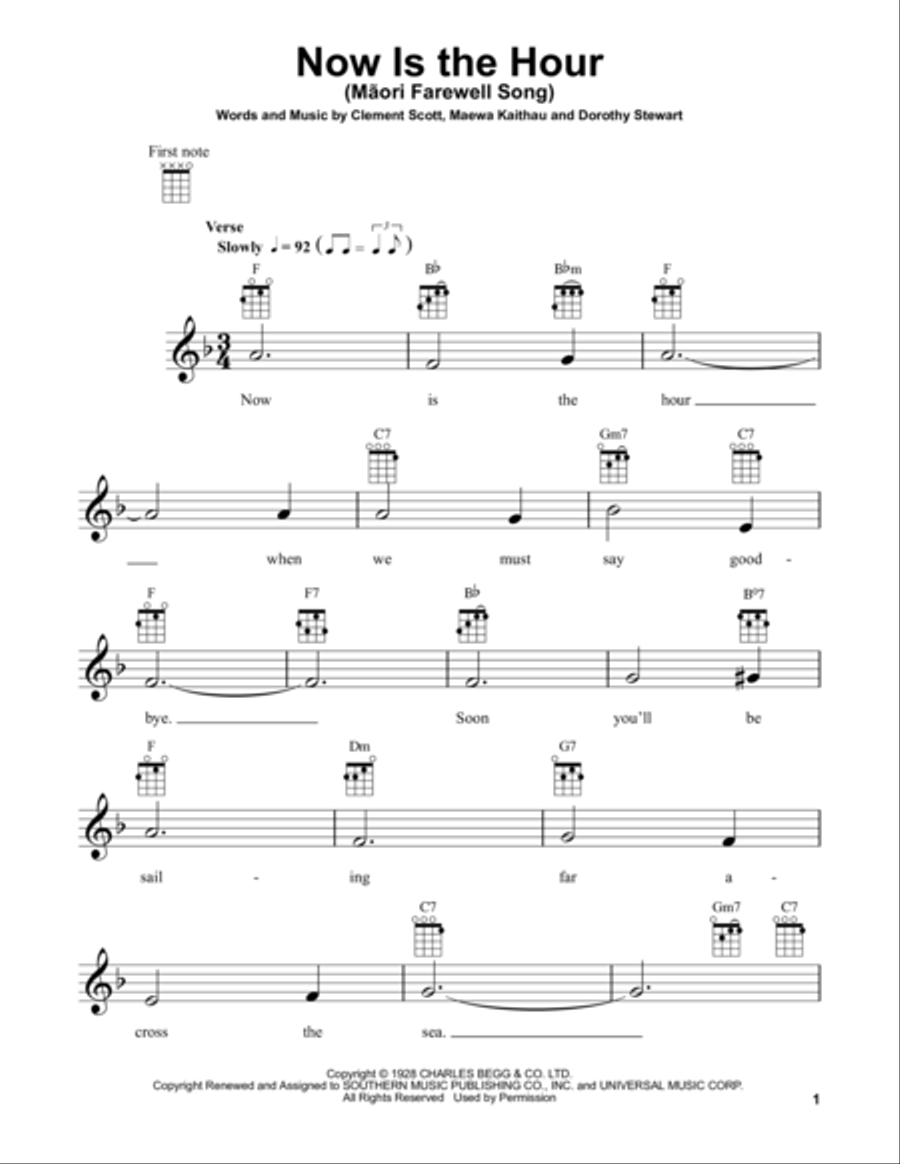 Now Is The Hour (Maori Farewell Song) Ukulele scores gallery preview page 1