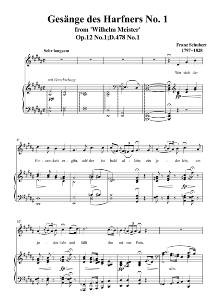 Schubert-Gesänge des Harfners,Op.12 No.1 in #G minor,for Vocal and Piano Voice scores gallery preview page 2