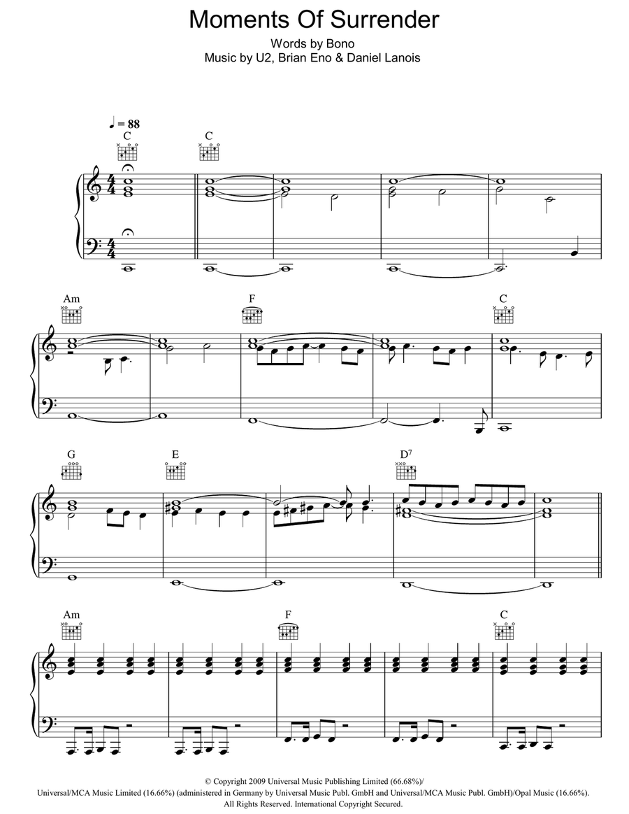 Moment Of Surrender Piano, Vocal, Guitar scores gallery preview page 1