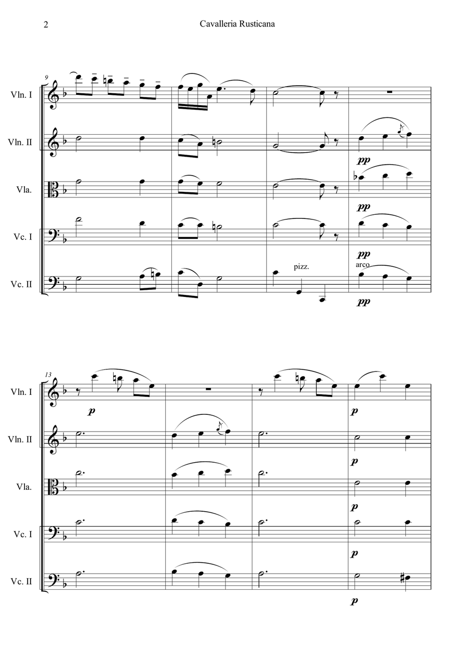 Cavalleria Rusticana by Pietro Mascagni String Quintet - Digital Sheet Music page 2